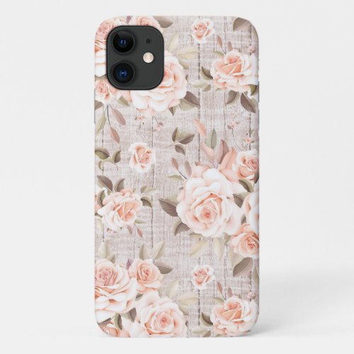 Rustic Wood  Vintage Roses Romantic Shabby Chic iPhone 11 Case