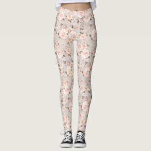 Rustic Wood & Vintage Roses Romantic Shabby Chic Leggings