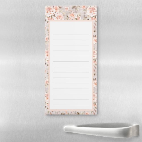 Rustic Wood  Vintage Roses Romantic Shabby Chic Magnetic Notepad