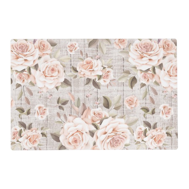 Rustic Wood & Vintage Roses Romantic Shabby Chic Placemat (Front)