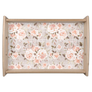 Rustic Wood & Vintage Roses Romantic Shabby Chic Serving Tray