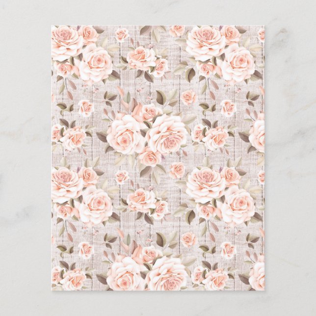 Rustic Wood & Vintage Roses Shabby Scrapbook Paper (Front)