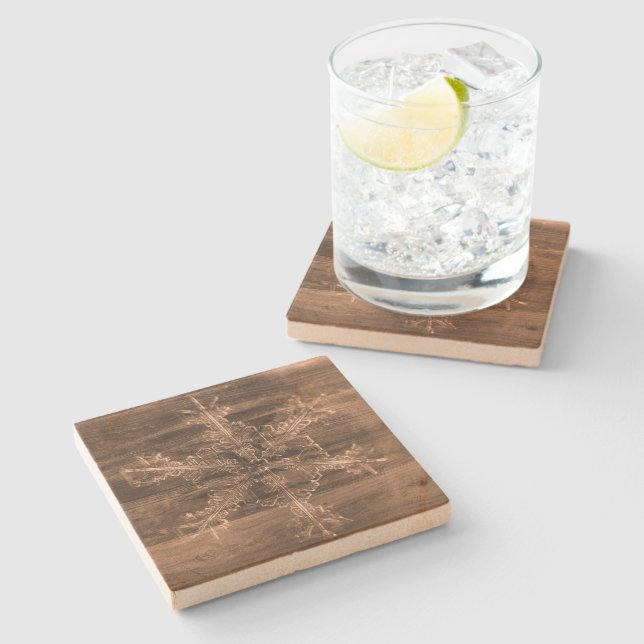Rustic Wood Vintage Snowflake Winter Stone Coaster (Side)