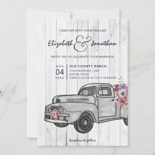 Rustic Wood Vintage Truck Boho Wedding Invitation