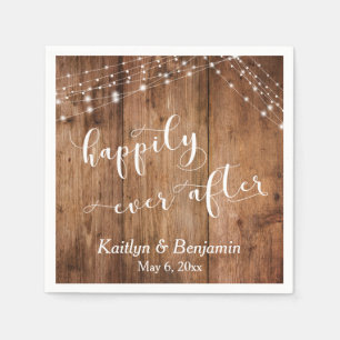 Rustic Wood w/ White Lights, Happily Ever After Napkins
