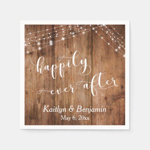 Rustic Wood w White Lights Happily Ever After Napkins