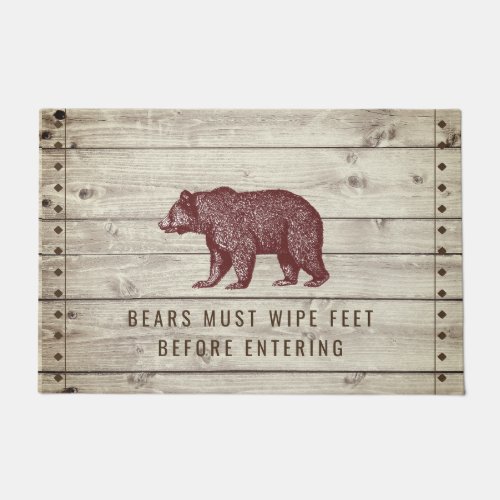 Rustic Wood Walking Bear Funny Quote Doormat