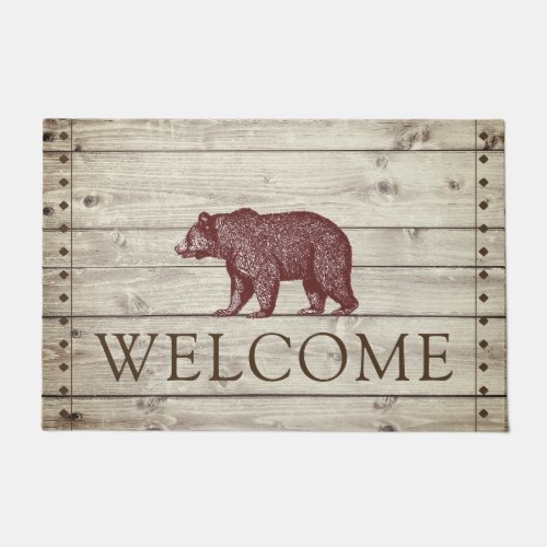 Rustic Wood Walking Bear Welcome Doormat