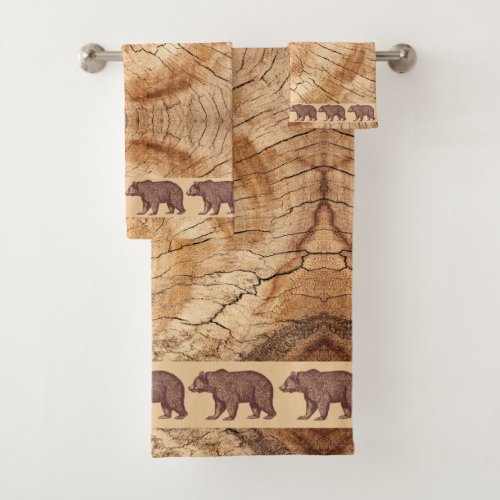 Rustic Wood Walking Bears Bath Towel Set