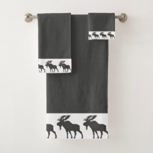 Rustic Wood Walking Moose Charcoal Gray  Bath Towel Set