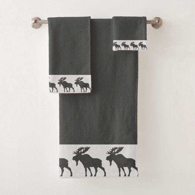 Rustic Wood Walking Moose Gray Bath Towel Set (Insitu)