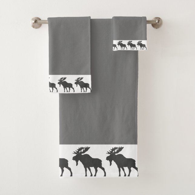 Rustic Wood Walking Moose Gray Bath Towel Set (Insitu)