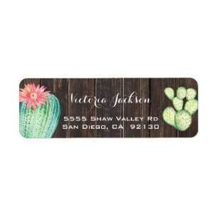 Rustic Wood watercolor cactus address label