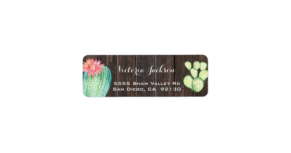 Rustic Wood watercolor cactus address label Zazzle