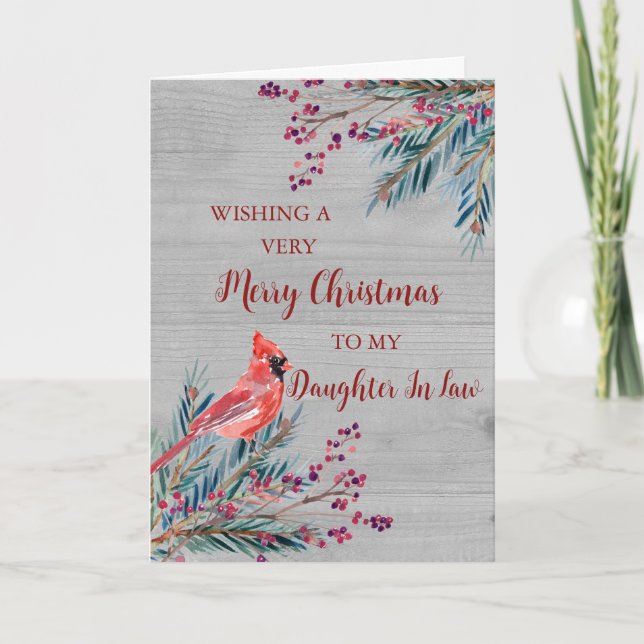 Rustic Wood Watercolor Daughter In Law Christmas Card (Front)