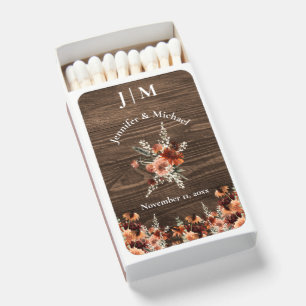 rustic wood watercolor fall floral wedding favors matchboxes