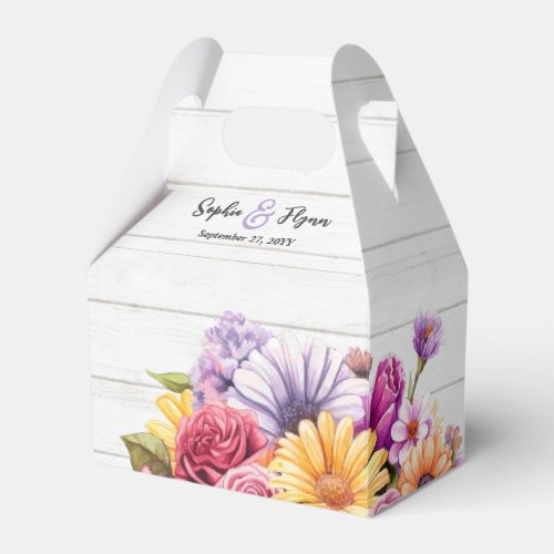 Rustic Wood  Watercolor Floral Country Wedding Favor Boxes