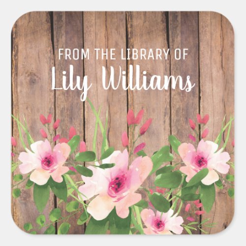 Rustic Wood Watercolor Floral Library Bookplates