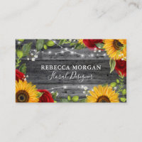 Rustic Wood Watercolor Floral Red Rose Sunflower