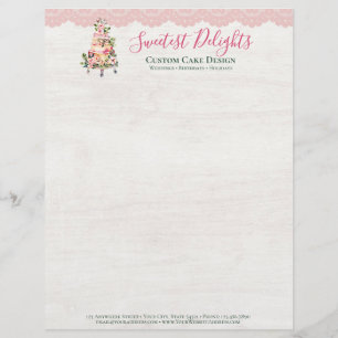 Rustic Wood Watercolor Floral Wedding Cake Bakery Letterhead
