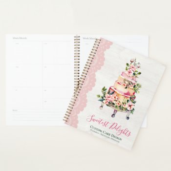 Rustic Wood Watercolor Floral Wedding Cake Bakery Planner by CyanSkyDesign at Zazzle