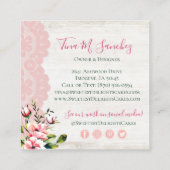 Rustic Wood Watercolor Floral Wedding Cake Bakery Square Business Card (Back)