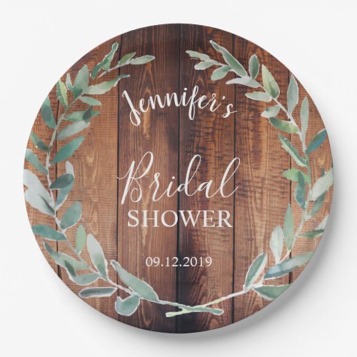 Rustic wood watercolor leaves Bridal shower Paper Plates