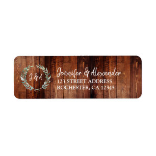 Rustic wood watercolor leaves monogram wedding label