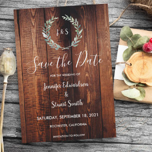 Rustic wood watercolor leaves Save the Dates Magnetic Invitation