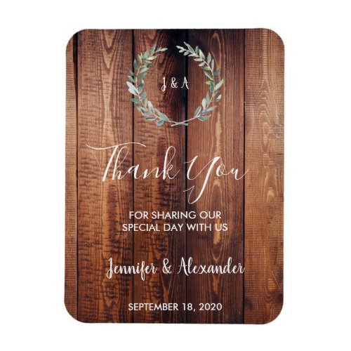 Rustic wood watercolor leaves Thank you wedding Magnet