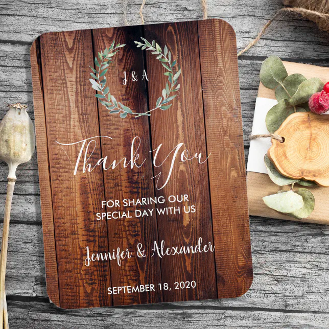 Rustic wood watercolor leaves Thank you wedding Magnet | Zazzle