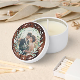Rustic wood watercolor leaves thank you wedding mini candle favors