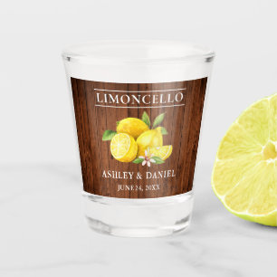 Rustic Wood Watercolor Lemons Wedding Limoncello Shot Glass