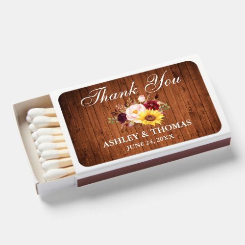 Rustic Wood Watercolor Mixed Floral Wedding Matchboxes