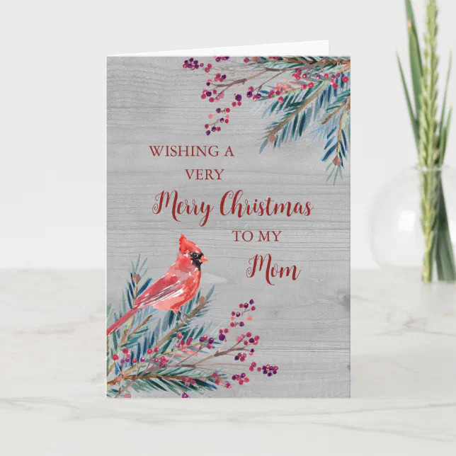 Rustic Wood Watercolor Mom Merry Christmas Card Zazzle