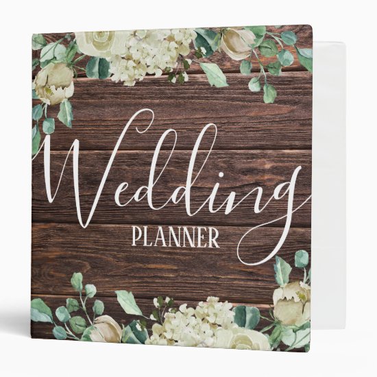 Rustic wood watercolor rose floral Wedding Planner 3 Ring Binder