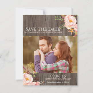 Rustic Wood Watercolor Save the Date Announcements