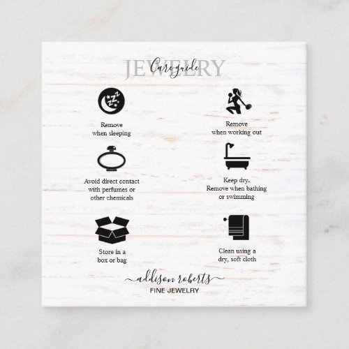 Rustic Wood Watercolor Sunflower Jewelry Care  Square Business Card