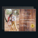 Rustic wood watercolor sunflower photo wedding magnetic invitation<br><div class="desc">Rustic wood watercolor sunflower photo,  magnetic wedding invitation.
Add your own photo,  names and text and create a very personal and unique wedding invitation.</div>