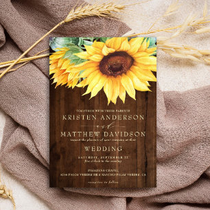 Rustic Wood Watercolor Sunflower Wedding Invitation