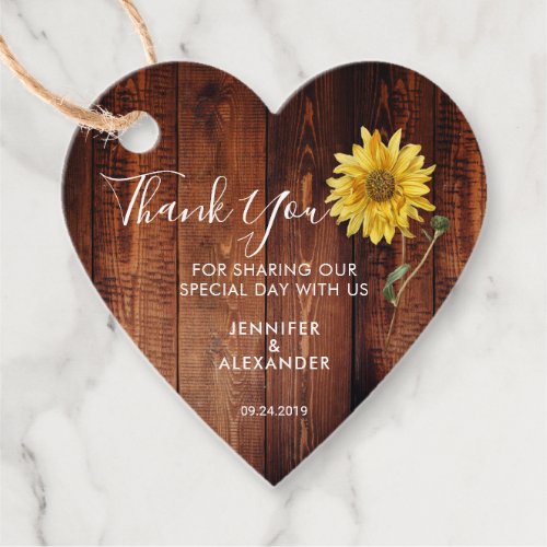 Rustic wood watercolor sunflower wedding thank you favor tags