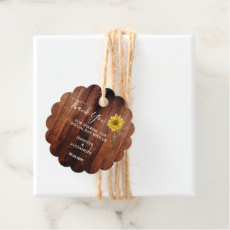Rustic wood watercolor sunflower wedding thank you favor tags