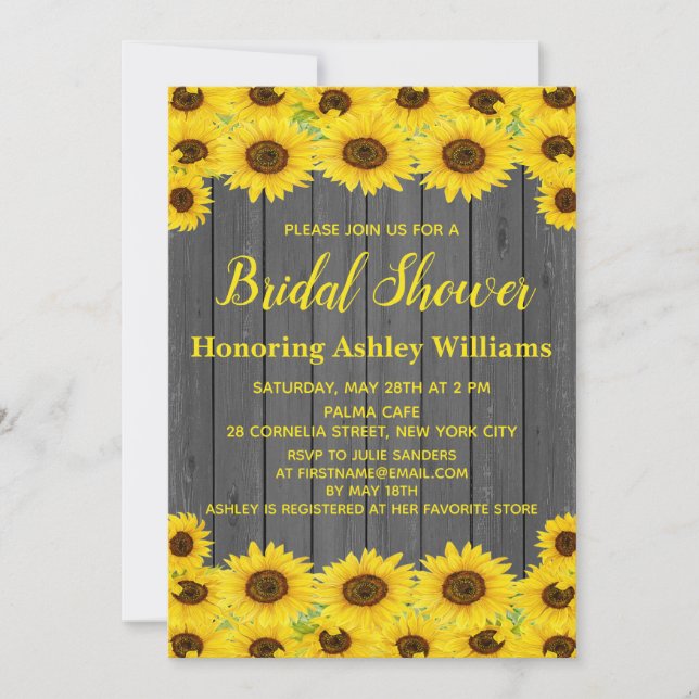 Rustic Wood Watercolor Sunflowers Bridal Shower Invitation (Front)