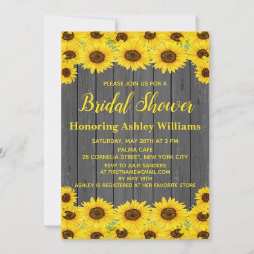 Rustic Wood Watercolor Sunflowers Bridal Shower Invitation