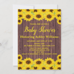 Rustic Wood Watercolor Sunflowers Cute Baby Shower Invitation