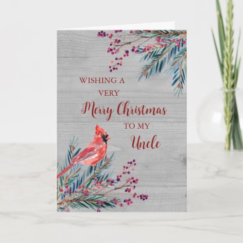 Rustic Wood Watercolor Uncle Merry Christmas Card