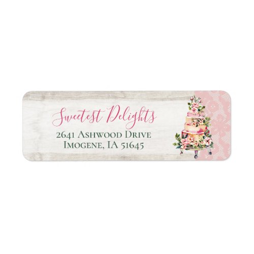 Rustic Wood Watercolor Wedding Cake Bakery Address Label