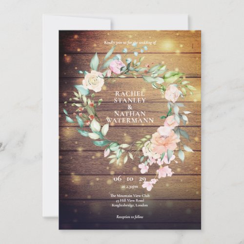 Rustic Wood Watercolour Greenery Floral Wedding Invitation