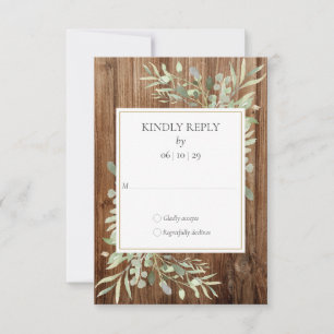 Rustic Wood Watercolour Greenery Wedding RSVP