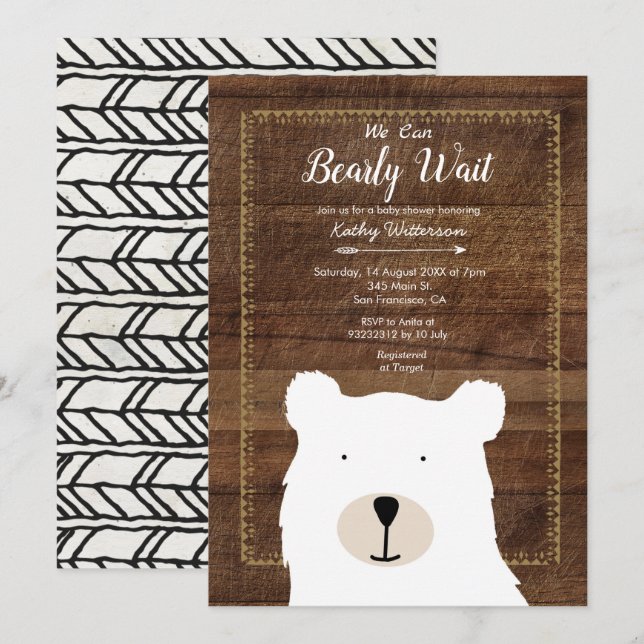 Rustic Wood We can bearly wait baby shower Invitation (Front/Back)